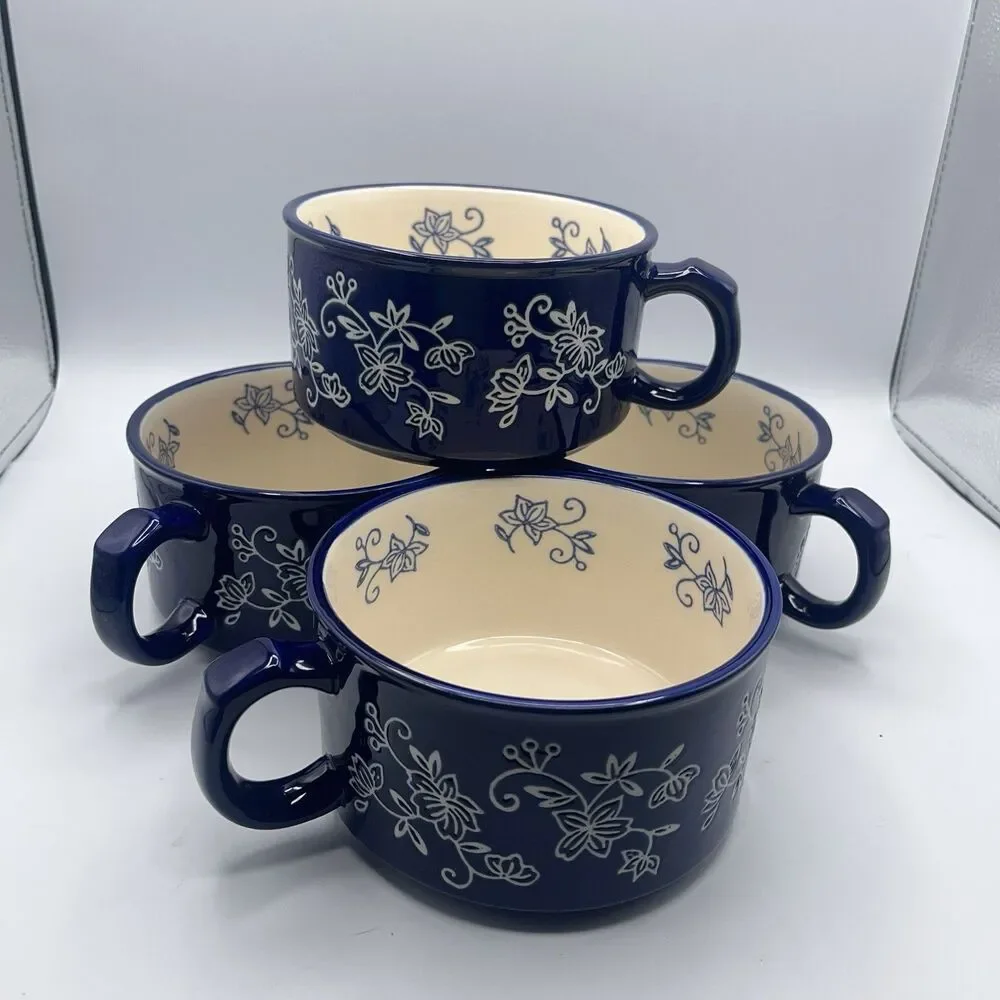 4 Temp-tations By Tara Blue Floral Lace Soup Mug Handle PPP-SQ-166987